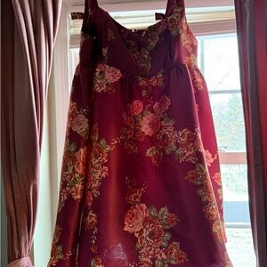 Lulus Floral Burgundy Dress